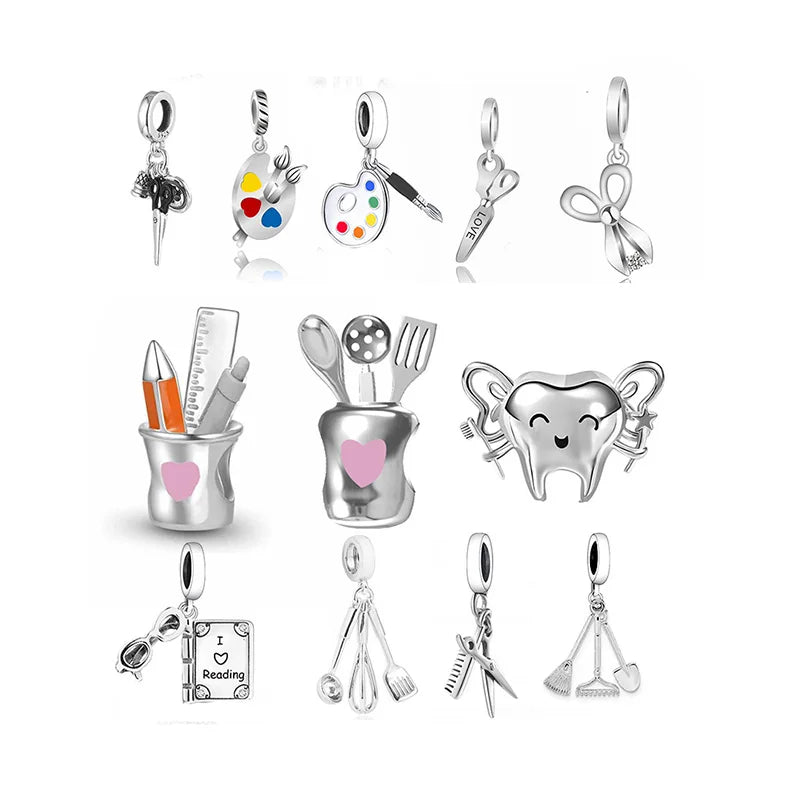 Fit Original Pan Charms Bracelet 925 Sterling Silver Sewing Paint Tray Scissors Pen Chef Golder Bead for Women Jewelry Making