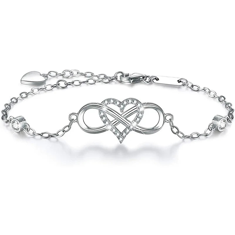 Romantic Infinity Heart Symbol Charm Bracelet for Women Valentine's Day Gift Crystal Infinity for Love Bracelet Fashion Jewelry