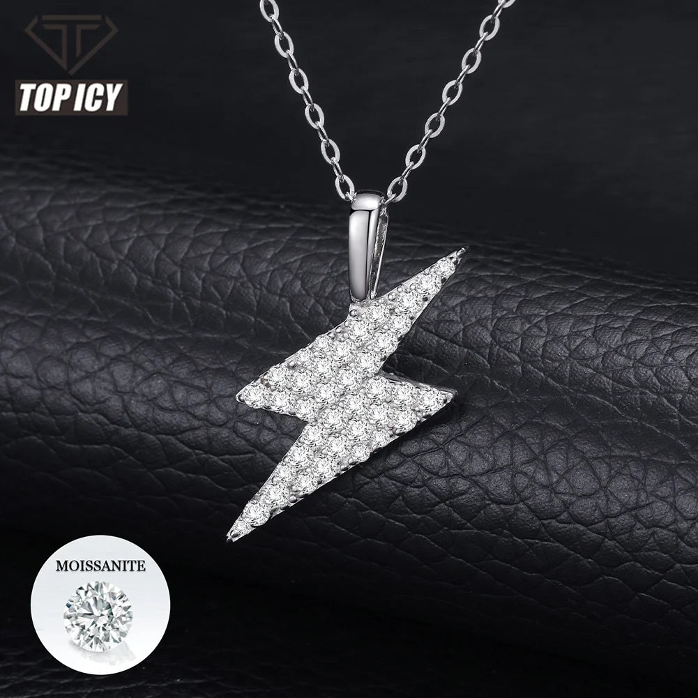 Moissanite 925 Sterling Silver Lightning Pendant Iced Out Moissanite Pendant Pass Diamond Tester Silver Necklace  Women Jewelry