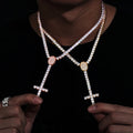 New Arrival Fashion Jewelry 5mm Gold Plated Brass Prong Set 5A Zircon CZ Diamond Cluster Tennis Chain Long Cross Necklace