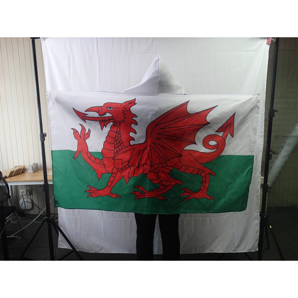 3x5ft  Football Match Custom Logo Cheering Fan Cape Body Flag Wales National Flag Cloak
