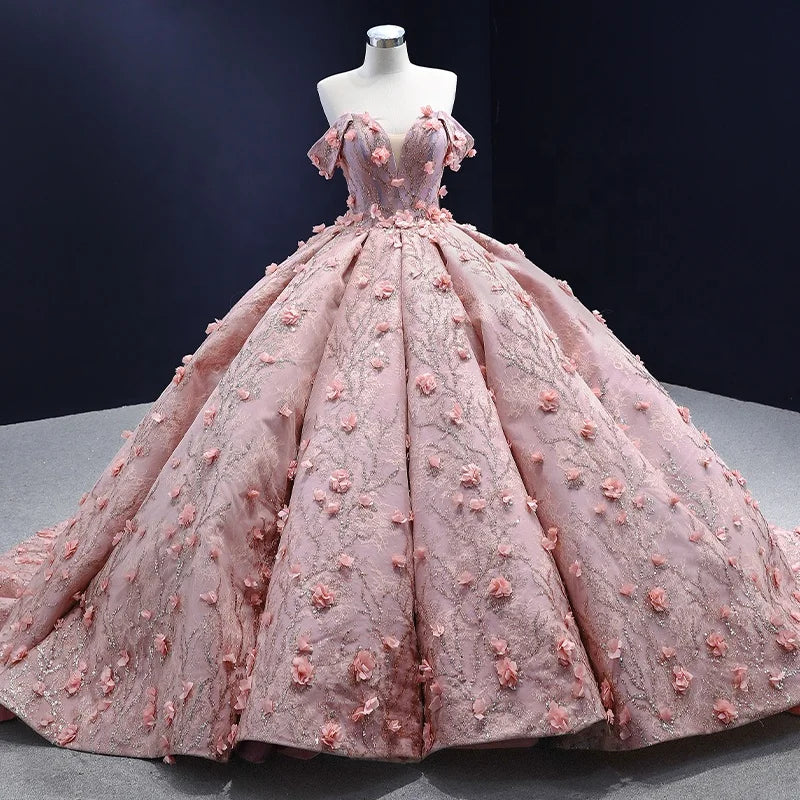 Jancember 222160 Flower Pink Off Shoulder Ball Gown Sweetheart Evening Women Dress
