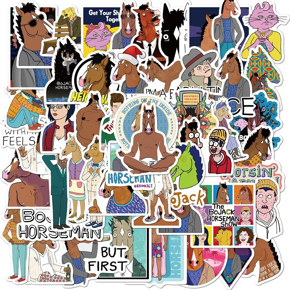 50Pcs BoJack Horseman America Cartoon Graffiti Horse Sticker for Children Bottle Skateboard Luggage Laptop Anime Stickers