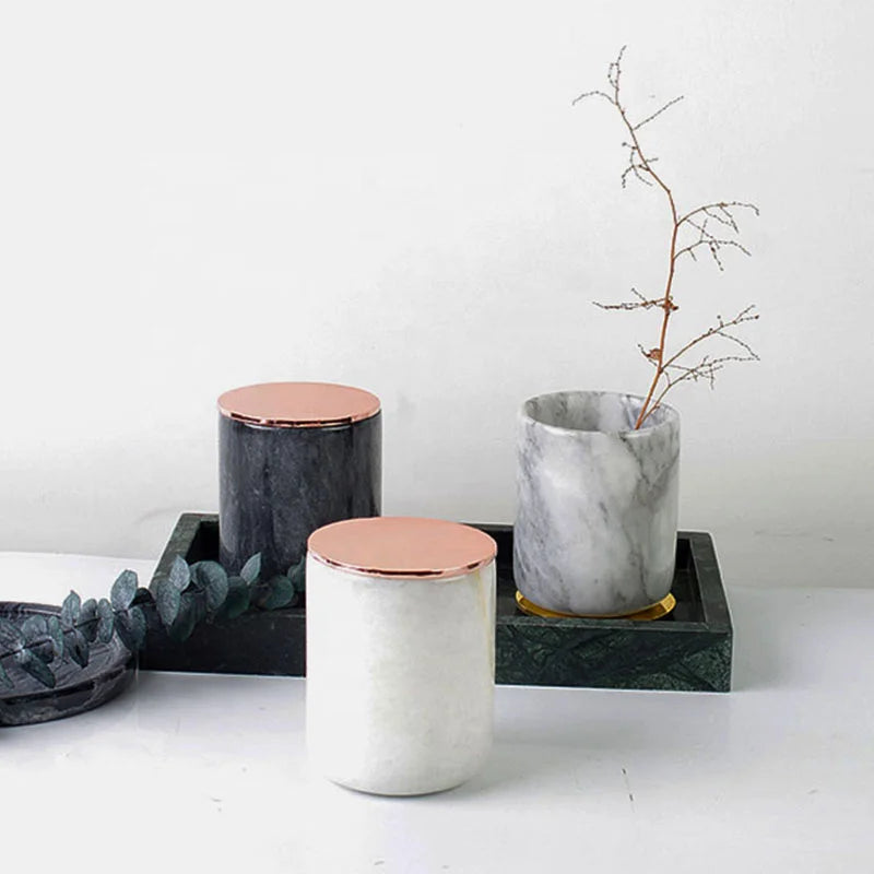 Fast Delivery Popular Black Candle Jars Nordic Style Natural Marble Candle Jars With Lids in Bulk Ceramic Candle Holder With Lid