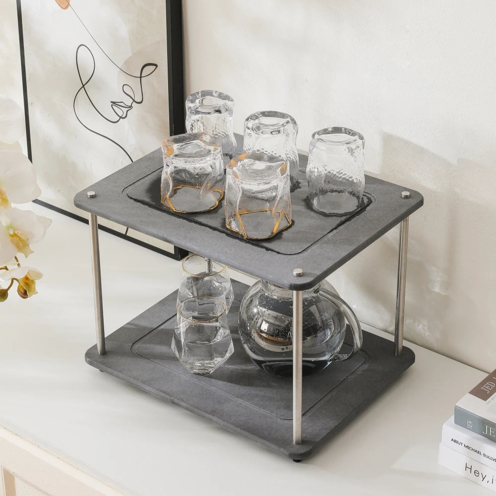 Water Absorbing Stone Dish Drying Mat 2 Tier Sink Organizer Kitchen Diatomite Sink Caddy Countertop Cup Drying Rack