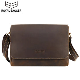 Royal Bagger Men's Shoulder Bag Vintage Genuine Leather Retro Stylish Casual Male Crossbody Messenger Bags Crazy Horse Leather