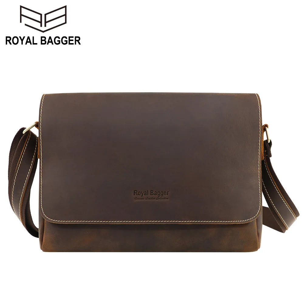 Royal Bagger Men's Shoulder Bag Vintage Genuine Leather Retro Stylish Casual Male Crossbody Messenger Bags Crazy Horse Leather