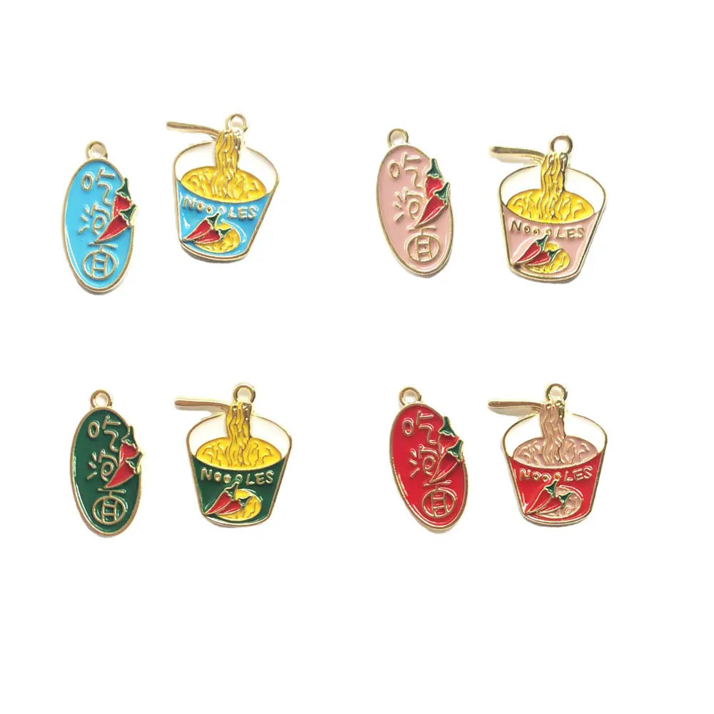 Metal Alloy Instant Noodles Jewelry Charm Chinese Character Plate Enamel Pendants for DIY Decoration Girls Earring Accessory