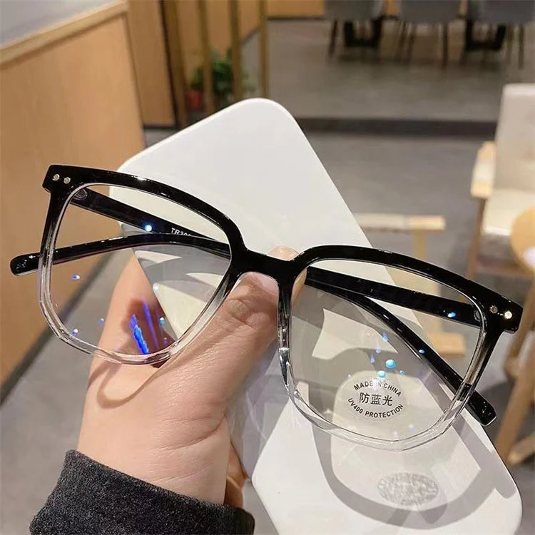 2024 Transparent Box Myopic Men Women Square Frame Big Round Face Optical Glasses Anti Radiation and Blue Light Glasses Frame