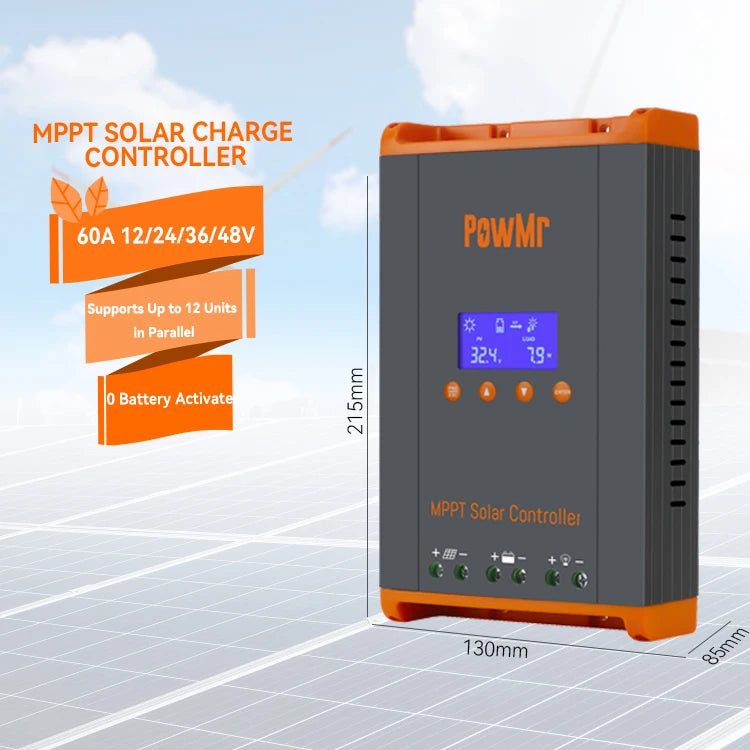 PowMr 60A Max Input Power 2800W Solar Charge Controller 12/24/48V Support Parallel MPPT Solar Controller Charger