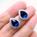 CAOSHI Pear Cut Water Drop Shape Stud Earrings for Women Blue Green Stone Crystal Silver Color Earrings Copper Jewelry