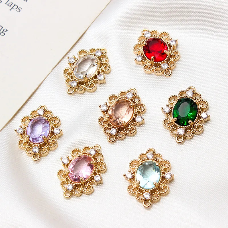 Shiny Brass CZ Paved Gold Filigree Oval Charms Connector for Jewelry Making DIY Crafts Supplies 22*17mm