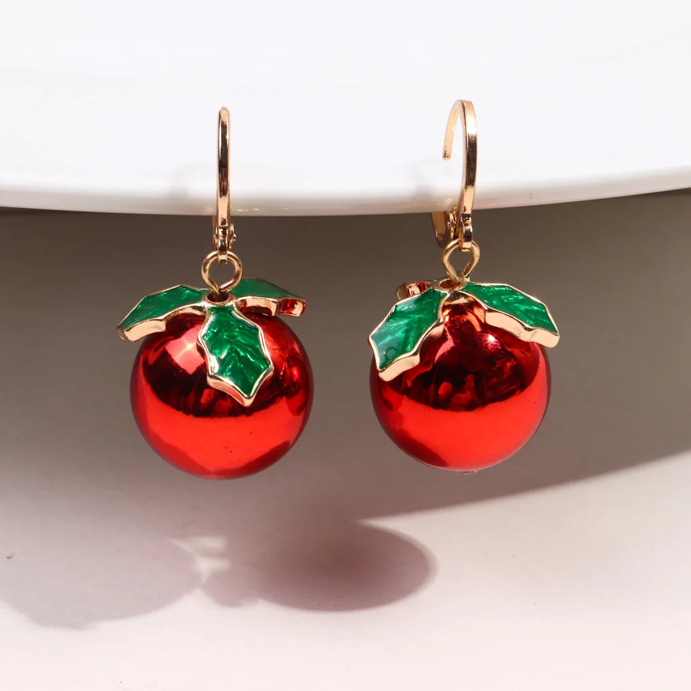 Wholesale Creative New Pomegranate Christmas Red Light Ball Seabuckthorn Fruit Funny Pendant Drop Earrings for Women