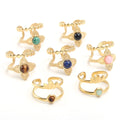 Wholesale Boho Double Layer Natural Stone Flower Rings Stainless Steel 18K Gold Plated Adjustable Charm Fashion Jewelry