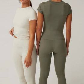 Custom Women Yoga Gym Legging Set Spandex Polyester Sportswear Outfit Activewear Fitness 2 Piece Crop Top and Solid Leggings Set