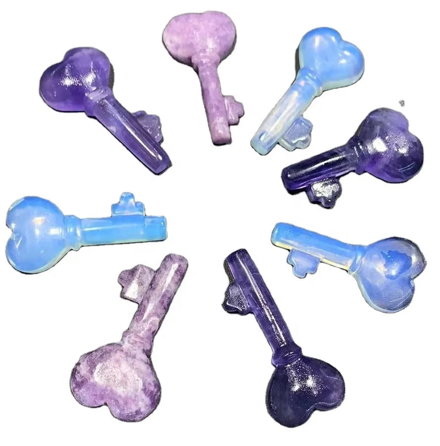 Natural Fluorite Quartz Carved Crystal Keys Shape for Gift
