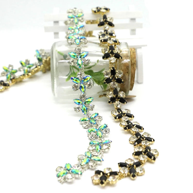 Fashion Crystal Fancy Sew on Rhinestone Flower Chain Trims for Dress