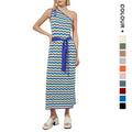 Women's One-Shoulder One-Neck Knit Dress Casual Slim Sleeveless Casual Beach Mixi Sweater Dress With Belt