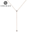925 Sterling Silver Y-Shaped Tassel Pendant Necklace with 4mm 0.3CT Round Cut Moissanite Simple Bezel Setting