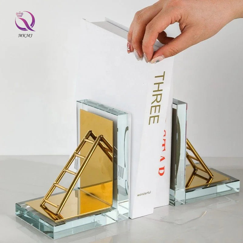 Light Luxury Modern Crystal Metal Ladder Bookend Bookshelf Desktop Home Crafts Decor