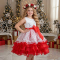 Western Style Fluffy Princess Kid Prom Dresses Flower Girls Birthday Dresses for 6 Y Big Bow Red Children Party Dress