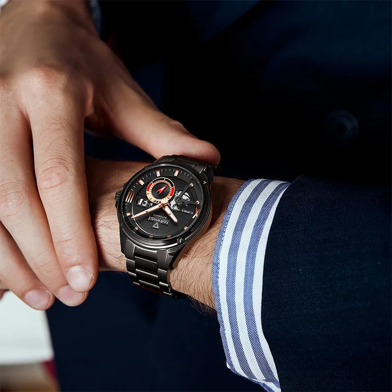 Fairwhale Classic Mens Automatic Watch Tourbillion Movement Stainless Steel Band Mechanical Watches