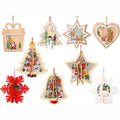 3DChristmas Wood Hanging Pendant Colorful Wooden Slices Cutout Veneers With Hang String for Xmas Tree or Home Indoor Decorations