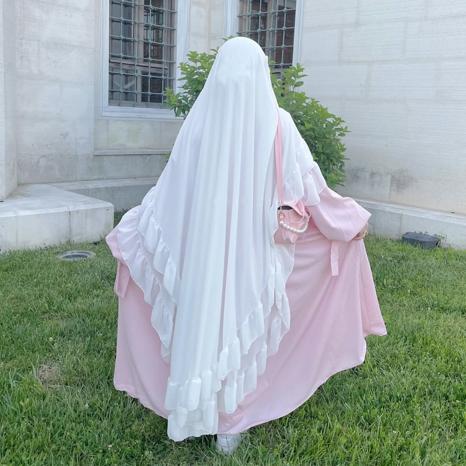 Abaya Manufacturer Womens Clothing Elegant Double Layers Ruffles  Khimar Dress Islamic Clothing Chiffon Maxi Khimar Scarf Chador