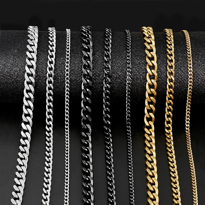 Cuban Link Chain Necklace for Men Woman Basic Punk Stainless Steel Necklace Gold Black Color Male Choker Colar Jewelry Gifts