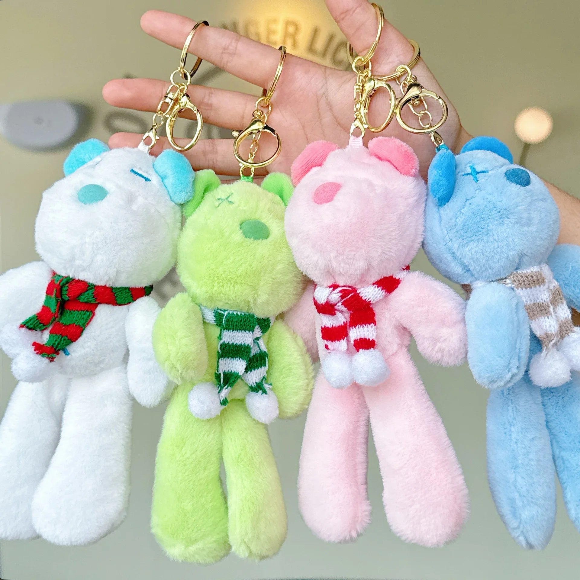Christmas Cute Plush Bag Charms Kawaii Fluffy Bear Doll Purse Pendant Schoolbag Keychain Keyring Car Key Backpack Decoration
