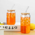 Sublimation 12OZ 16OZ Cola Tea Coffee Water Bottles Can Shaped High Borosilicate Beer Glass Tumbler With Bamboo Lid and Straw