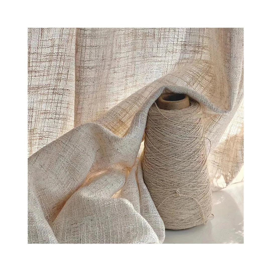 M&Y Home Luxury Linen Look Jute Sheer Curtain Fabric Jacquard Style with Elegant Embroidery for Sophisticated Living Room Decor