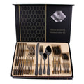Hot Selling 24 Pcs Black Stainless Steel Modern Cutlery Set High Quality Flatware Gift Set Mirror Polish Storage Box Presents