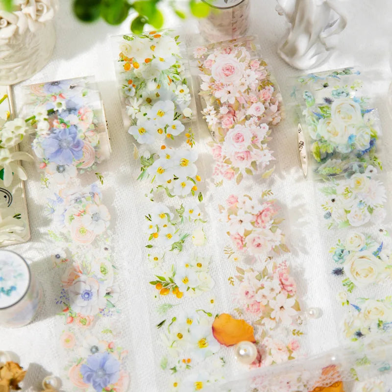 2m/roll Pet Tape Flower and Moon Summer Series Fresh Flower Journal Decorative Source Material Loop Stickers 4