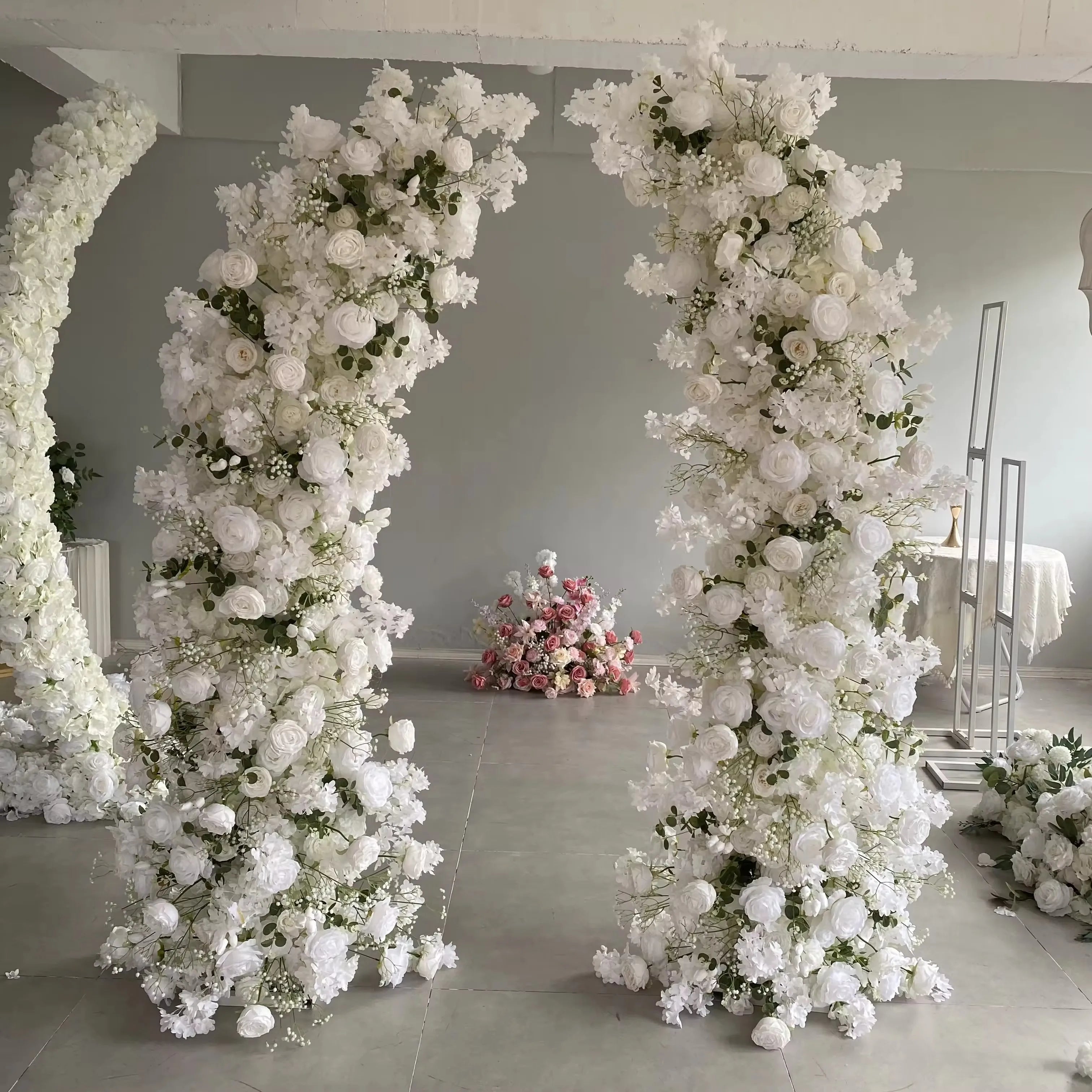 8ft Pink and Hot Pink Floral Arch Decor for Wedding and Party Rentals Soft Scented Flowers Thanksgiving Horn Arch