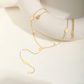 Summer Jewelry Y-Shape Stainless Steel Necklace with Water Drop and Simple Geometric Pattern Gold Plated Clavicle Tassel