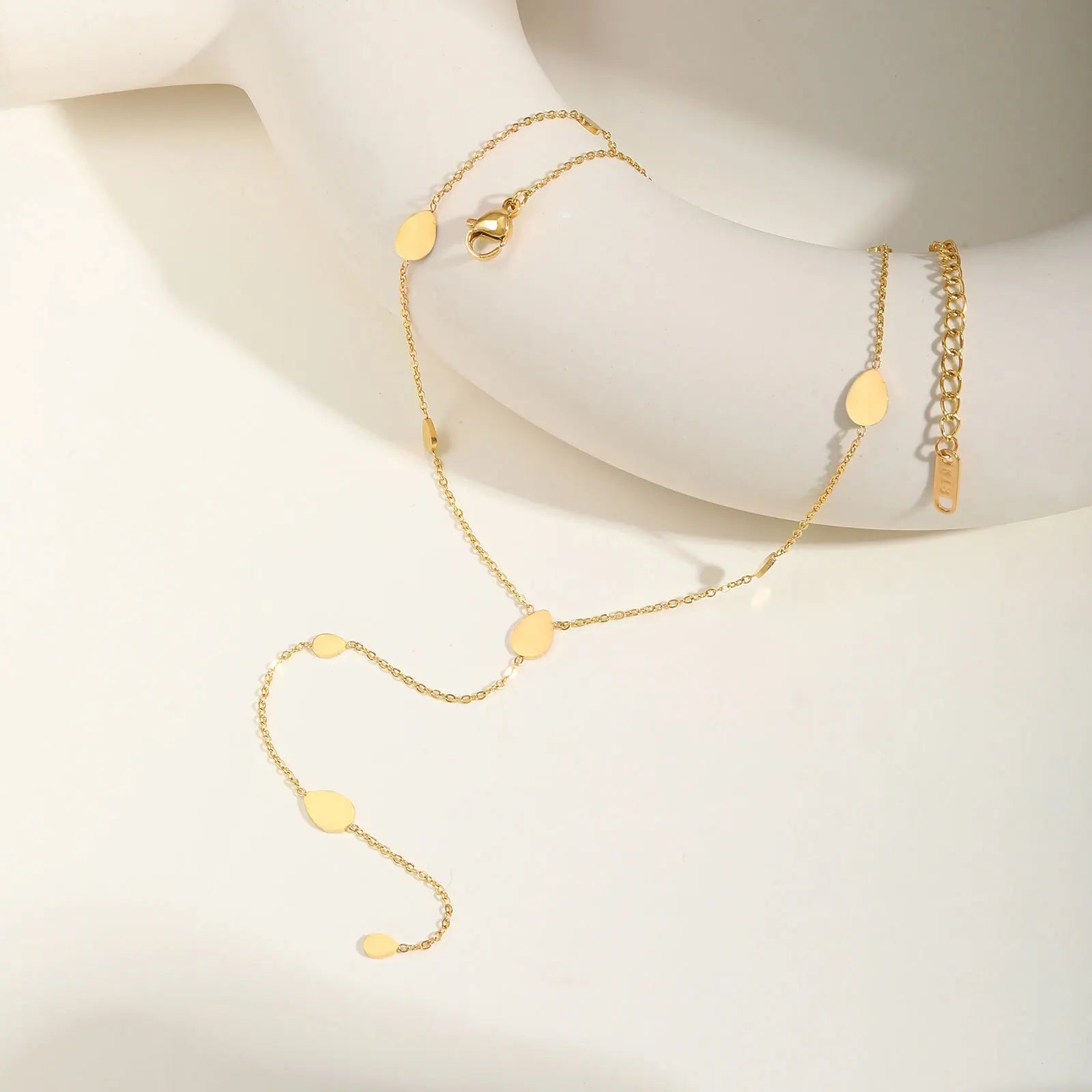 Summer Jewelry Y-Shape Stainless Steel Necklace with Water Drop and Simple Geometric Pattern Gold Plated Clavicle Tassel