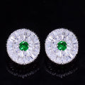 Fashion Women Jewelry Sparkling White Green Blue Red White Color Cubic Zircon Paved Round Stud Earrings for Party Daily Wear