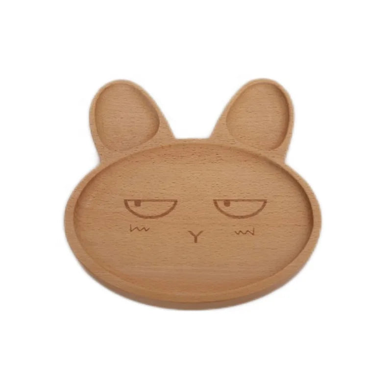 Eco-Friendly Bamboo Suction Bowl Tray for Kids Japan-Feature Cartoon Carved Wooden Dish Tray Dinnerware Set Kitchen Box
