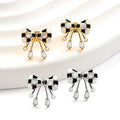 925 Sterling Silver Earrings Bow Checkerboard Earrings Black and White Checkerboard Earrings