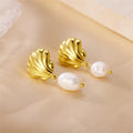 Waterproof Gold Plated Stainless Steel Dangle Earrings for Women Shell Pearl Earrings