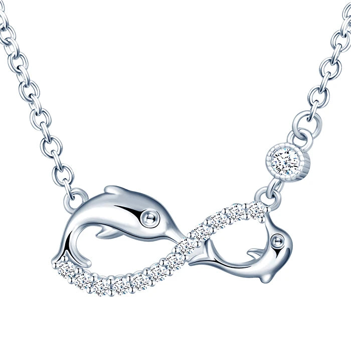 Solid 925 Silver Infinity Symbol Dolphin Collection-Zircon Earrings Bracelet Necklace for Gifts and Engagements