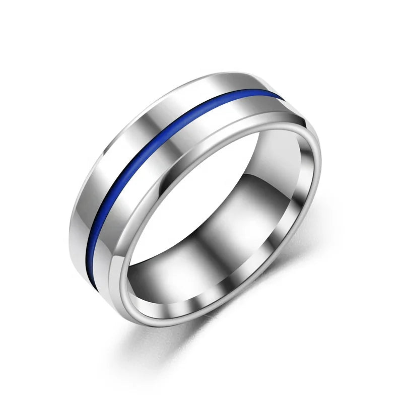 Men's Fashion New Oblique Edge Dripping Oil Blue Line Domineering Ring Factory Wholesale