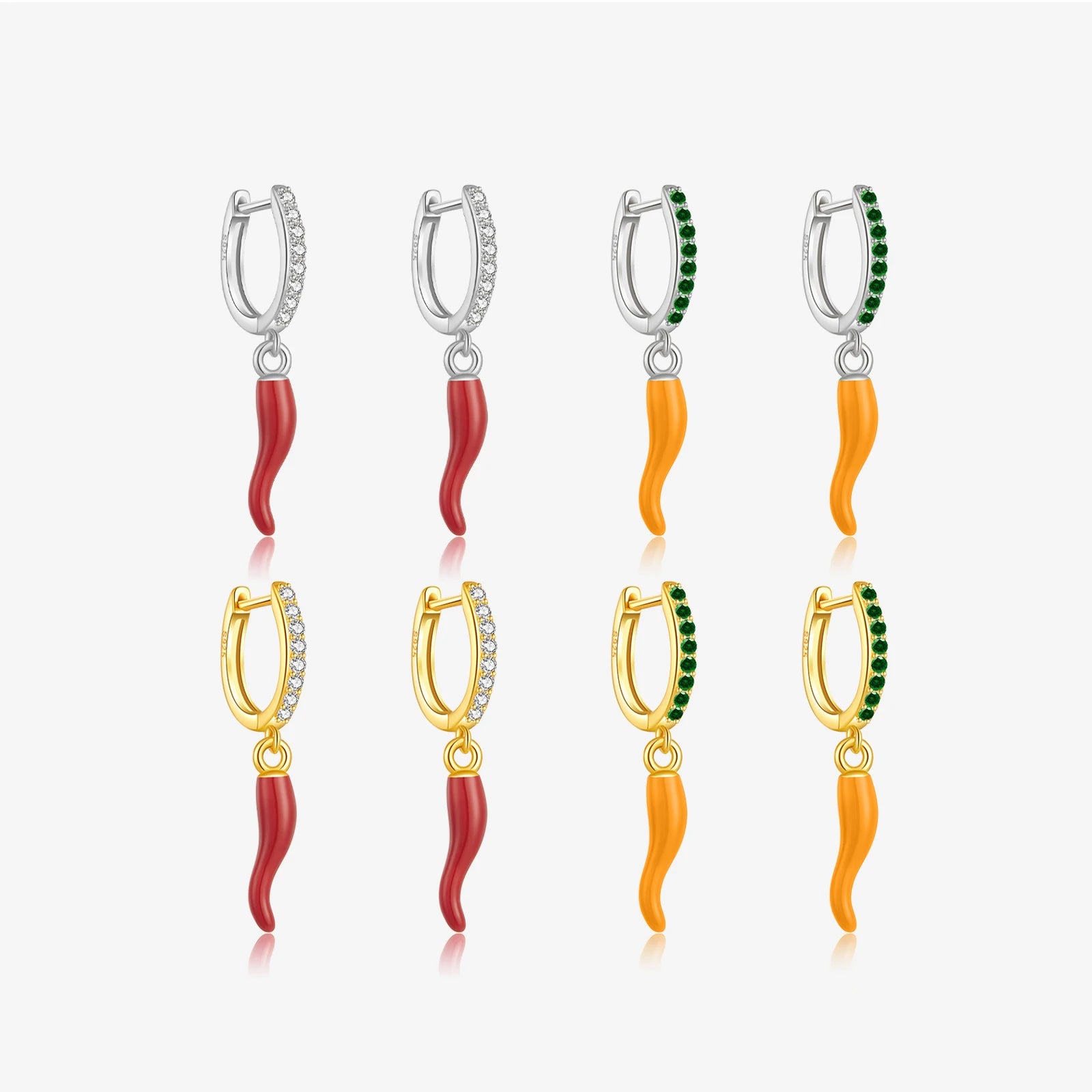 FUAMAY Aretes De Plata 925 Silver U Shape Hoop Pepper Pendant Earring Red Yellow Enamel Chilli Pepper Earrings