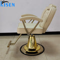 Kisen Salon Furniture Unique Salon Styling Chairs Hydraulic Hairdressing Beige and Gold Styling Chair Fashion Barber Chair
