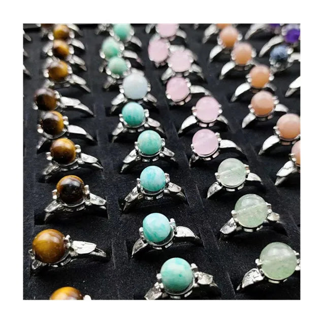 Wholesale Adjustable Circle Crystals Healing Stones Jewelry Natural Mixed Quartz Rings for Gifts