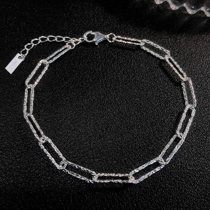 RINNTIN SB120 Solid 925 Sterling Silver Italian Handmade 3.5mm Paperclip Link Hammered Chain Bracelet