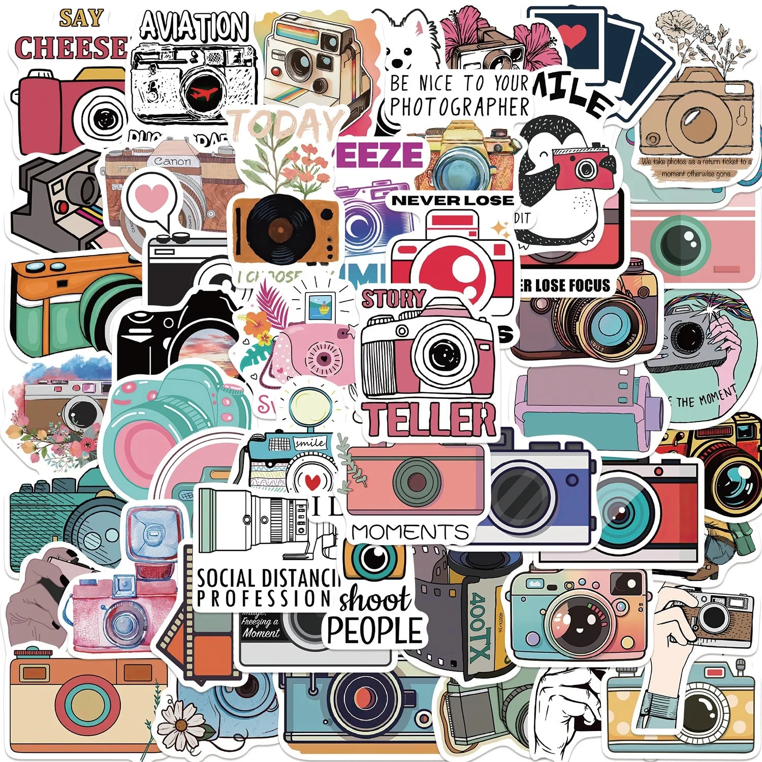 50Pcs Cartoon Camera Film Logo Graffiti Stickers for Laptop Bottle Phone Vinyl Photographer Photo Stickers