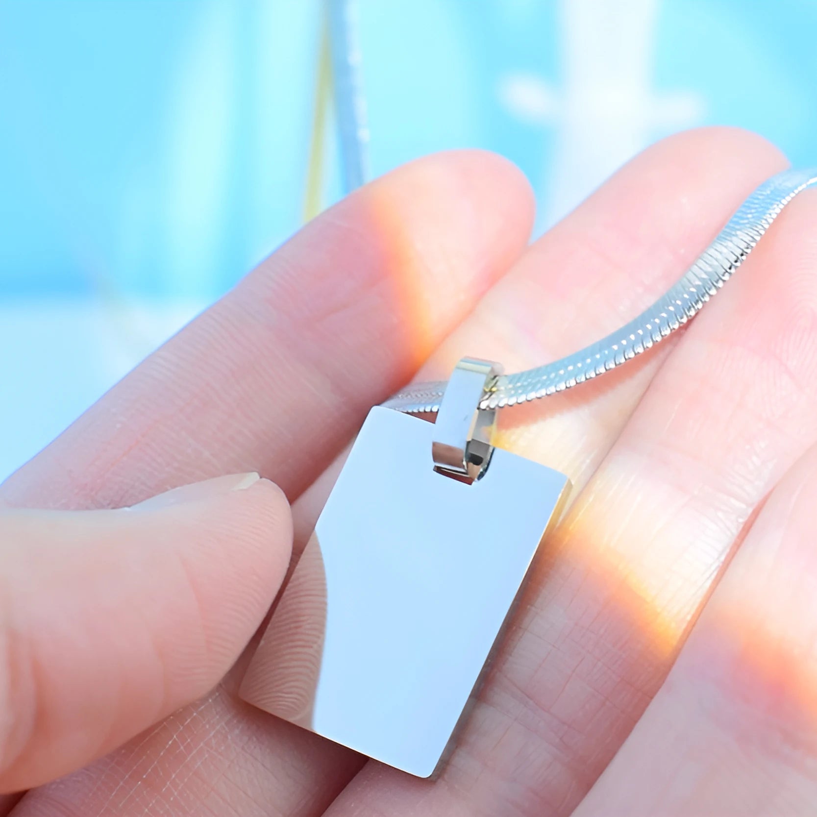 Custom Bar Necklace Personalise Birthday Gift Blank  Pendant Engraved Logo Text Rectangular Stainless Steel Couple Necklace