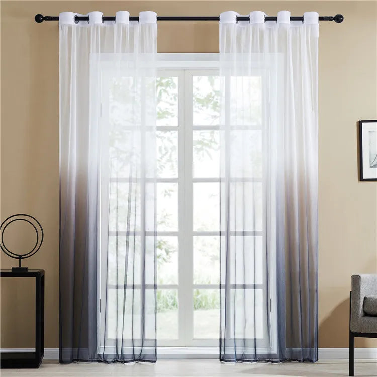 Factory Made Classic Grey Gradient Polyester Printed Living Room Window 54 Inch Sheer Curtain//